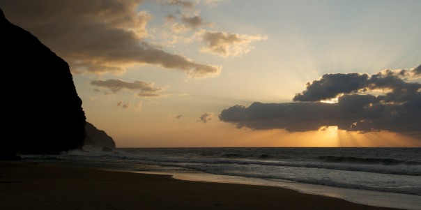 Kalalau beach at sunset