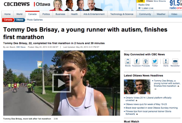 A screen shot from the CBC Ottawa news page today